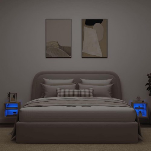 Væghængte tv-borde med LED-lys, 2 stk. - 30 × 28,5 × 30 cm, sonoma-eg