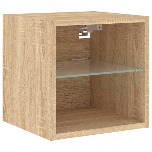 Væghængte tv-borde med LED-lys, 2 stk. - 30 × 28,5 × 30 cm, sonoma-eg