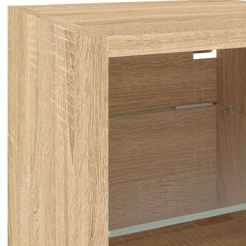 Væghængte tv-borde med LED-lys, 2 stk. - 30 × 28,5 × 30 cm, sonoma-eg