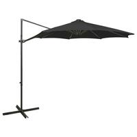 Hængeparasol med stang + LED-lys 300 cm sort
