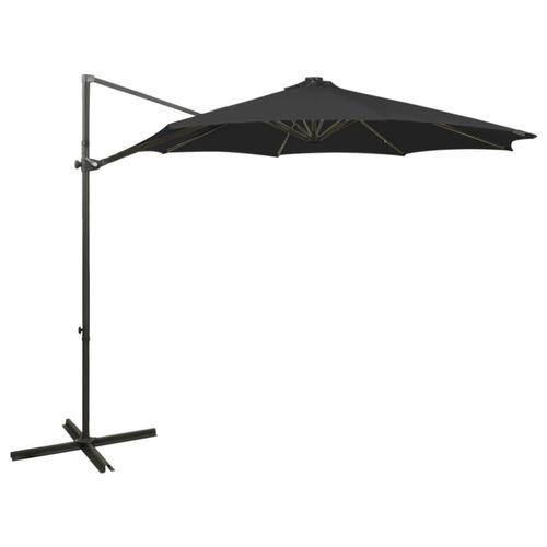 Hængeparasol med stang + LED-lys 300 cm sort