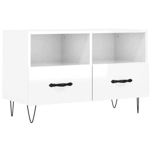 Tv-bord 80x36x50 cm konstrueret træ hvid højglans