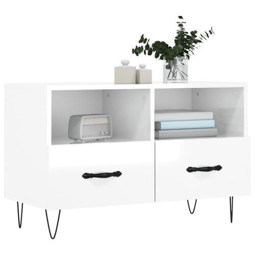 Tv-bord 80x36x50 cm konstrueret træ hvid højglans