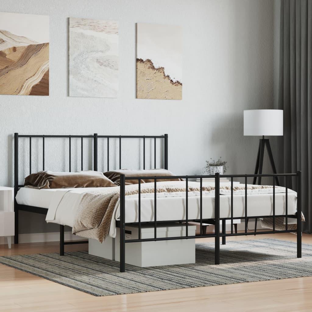 Sengeramme med sengegavl og fodgærde 135x190 cm metal sort