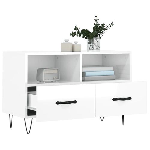Tv-bord 80x36x50 cm konstrueret træ hvid højglans