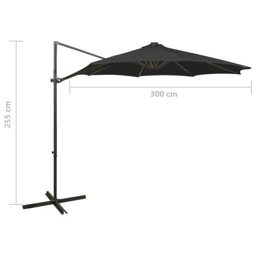 Hængeparasol med stang + LED-lys 300 cm sort