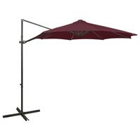 Hængeparasol med stang + LED-lys 300 cm bordeaux
