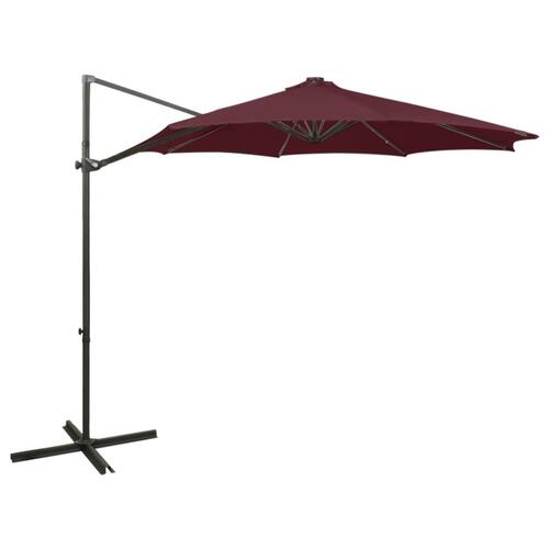 Hængeparasol med stang + LED-lys 300 cm bordeaux