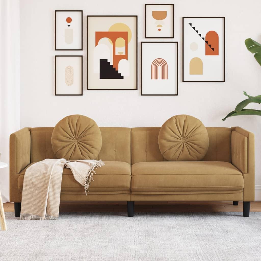3-personers sofa med hynder imiteret ruskind brun
