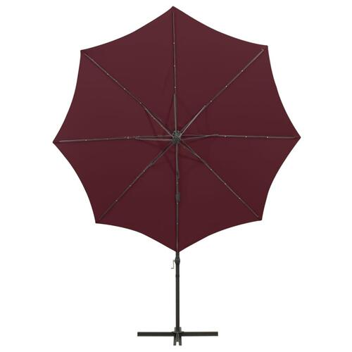 Hængeparasol med stang + LED-lys 300 cm bordeaux