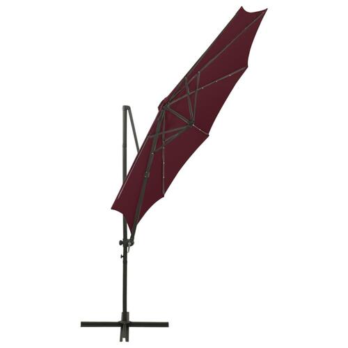 Hængeparasol med stang + LED-lys 300 cm bordeaux