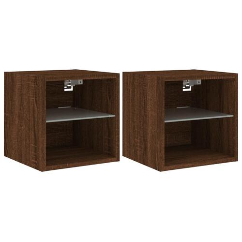 Væghængte tv-borde 2 stk. med LED-lys 30x28,5x30 cm brunt eg