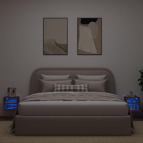 Væghængte tv-borde 2 stk. med LED-lys 30x28,5x30 cm brunt eg
