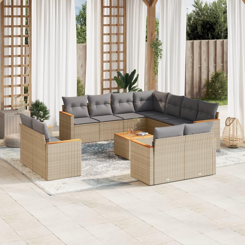 Havesofasæt 12 dele med hynder polyrattan beige