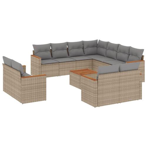 Havesofasæt 12 dele med hynder polyrattan beige