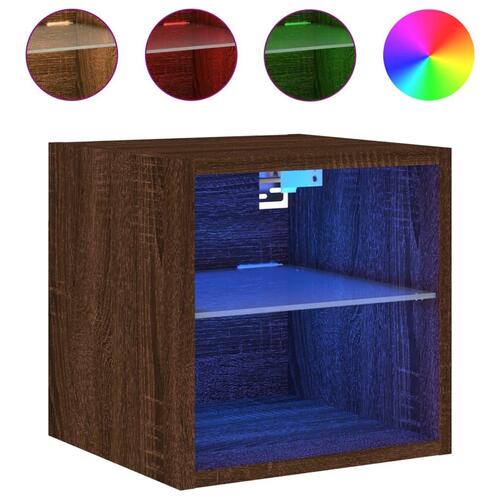 Væghængte tv-borde 2 stk. med LED-lys 30x28,5x30 cm brunt eg