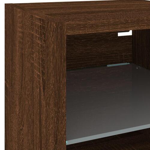 Væghængte tv-borde 2 stk. med LED-lys 30x28,5x30 cm brunt eg