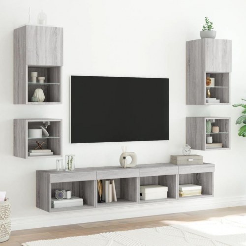 Væghængte tv-borde 2 stk. med LED-lys - 30×28,5×30 cm, grå sonoma