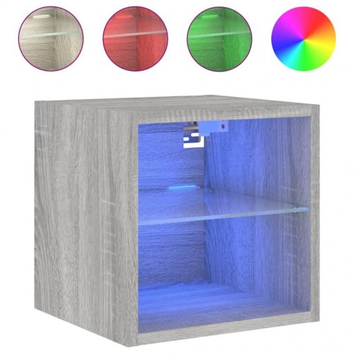 Væghængte tv-borde 2 stk. med LED-lys - 30×28,5×30 cm, grå sonoma