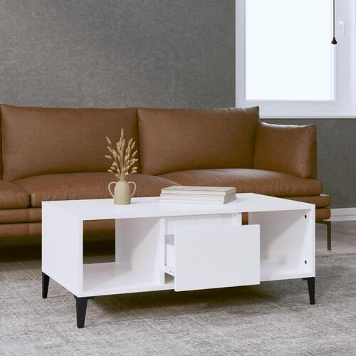 Sofabord 90x50x36,5 cm konstrueret træ hvid højglans