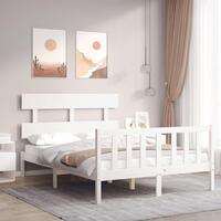 Sengeramme med sengegavl Small Double massivt træ hvid