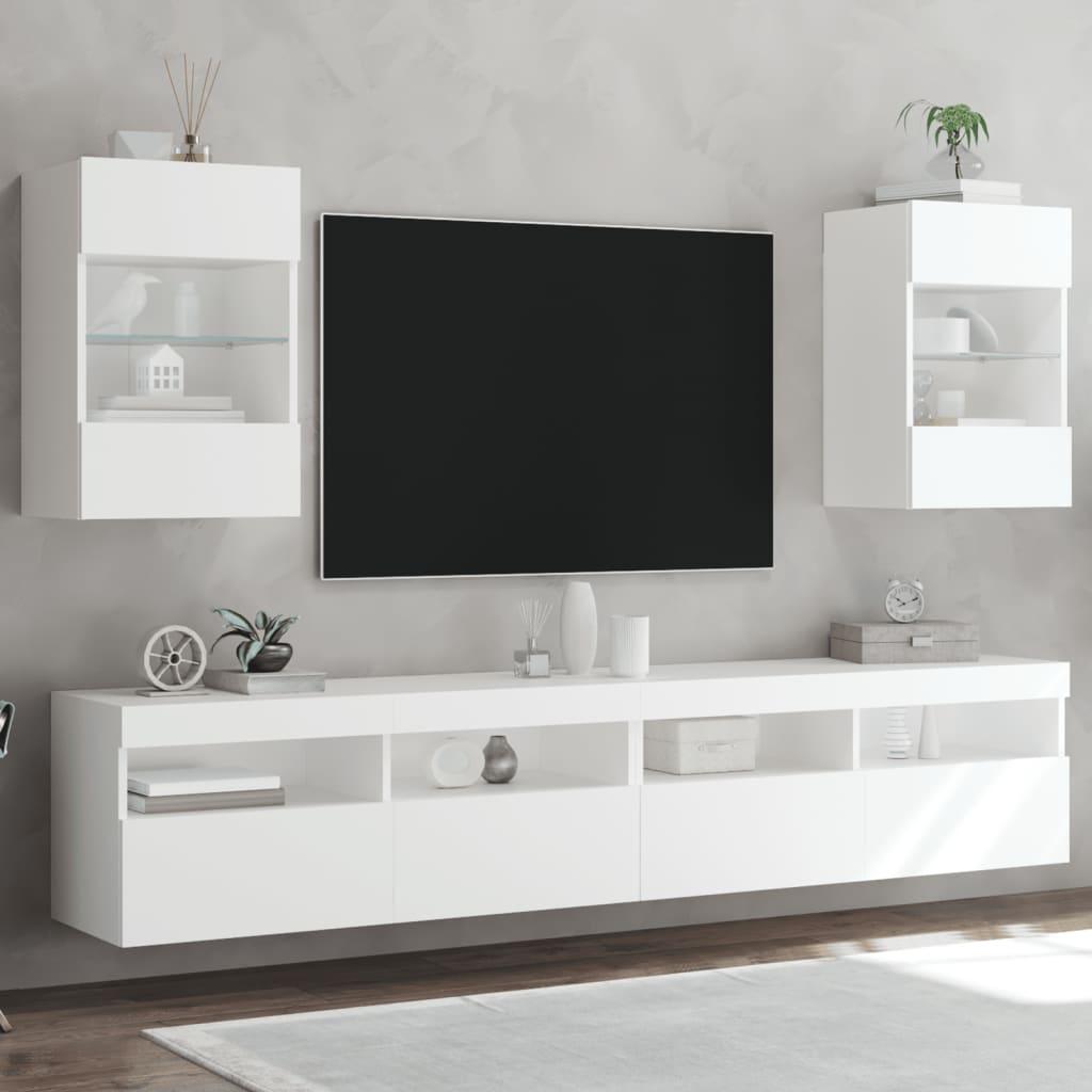 Væghængte tv-borde 2 stk. med LED-lys 40x30x60,5 cm hvid
