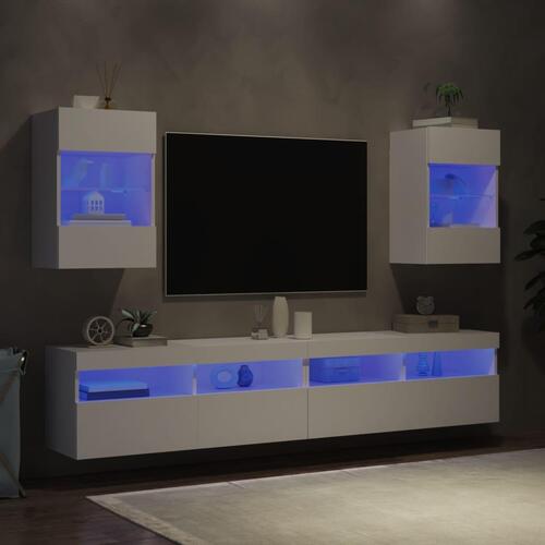 Væghængte tv-borde 2 stk. med LED-lys 40x30x60,5 cm hvid