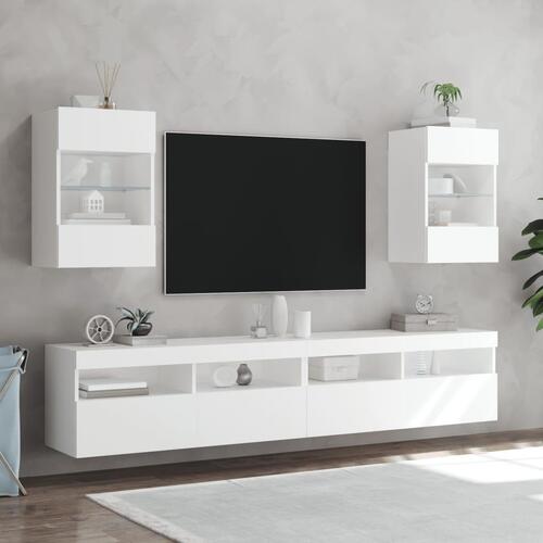Væghængte tv-borde 2 stk. med LED-lys 40x30x60,5 cm hvid