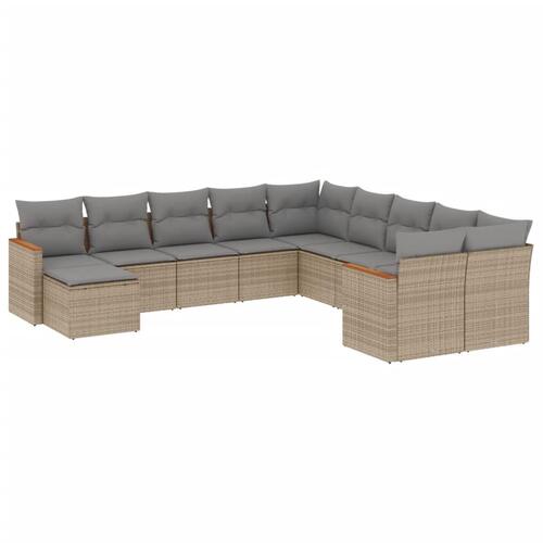 Havesofasæt 11 dele med hynder polyrattan beige