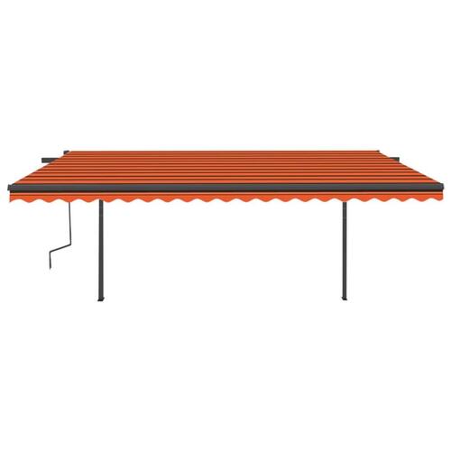 Markise med stolper 5x3 m manuel betjening orange og brun