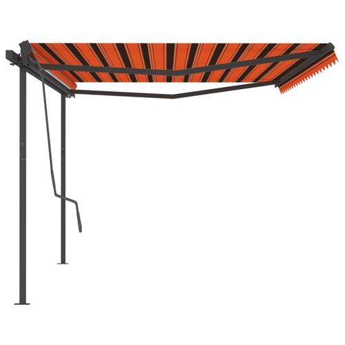 Markise med stolper 5x3 m manuel betjening orange og brun