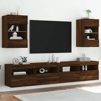 Væghængte tv-borde 2 stk. med LED-lys 40x30x60,5 cm brunt eg