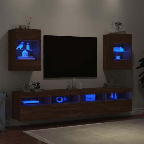 Væghængte tv-borde 2 stk. med LED-lys 40x30x60,5 cm brunt eg