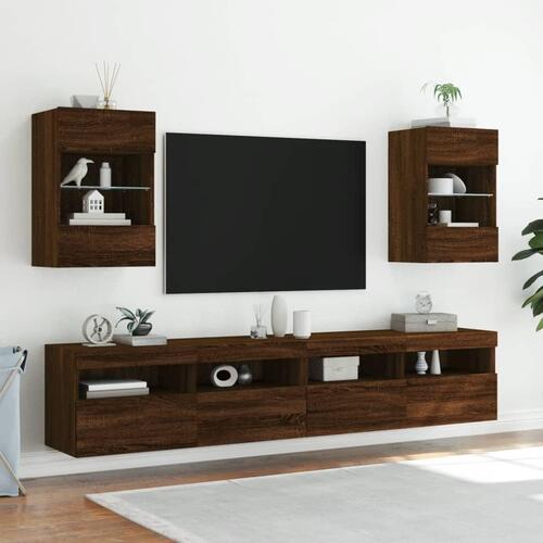 Væghængte tv-borde 2 stk. med LED-lys 40x30x60,5 cm brunt eg