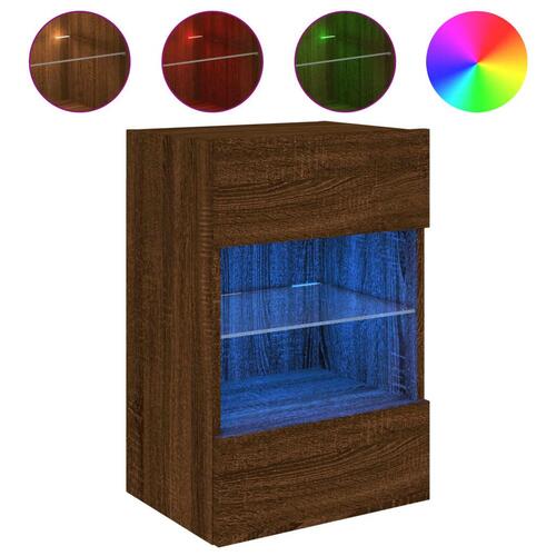Væghængte tv-borde 2 stk. med LED-lys 40x30x60,5 cm brunt eg