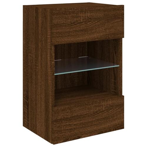 Væghængte tv-borde 2 stk. med LED-lys 40x30x60,5 cm brunt eg