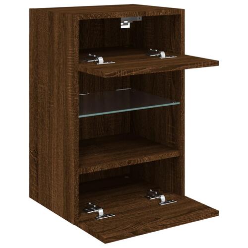 Væghængte tv-borde 2 stk. med LED-lys 40x30x60,5 cm brunt eg
