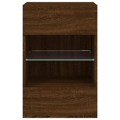 Væghængte tv-borde 2 stk. med LED-lys 40x30x60,5 cm brunt eg
