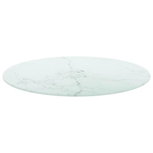 Bordplade Ø70x0,8 cm hærdet glas med marmordesign hvid