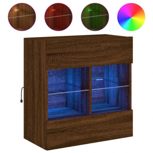 Væghængt tv-bord med LED-lys 58,5 x 30 x 60,5 cm - brun egetræsfarve