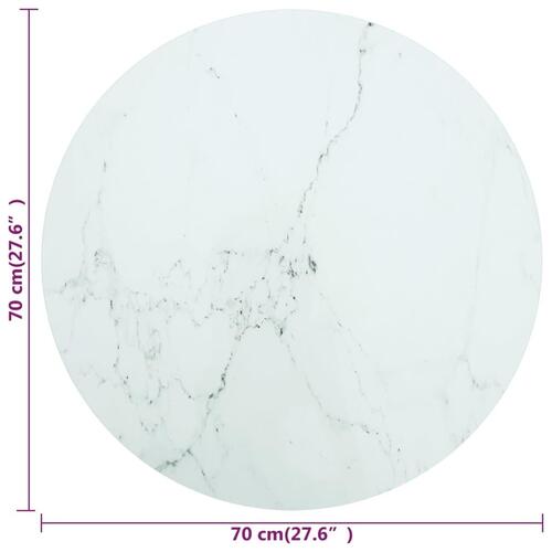 Bordplade Ø70x0,8 cm hærdet glas med marmordesign hvid
