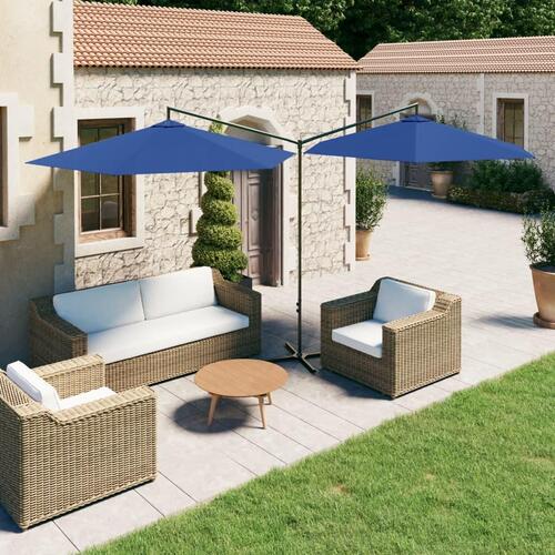 Dobbelt parasol med stålstang 600 cm azurblå