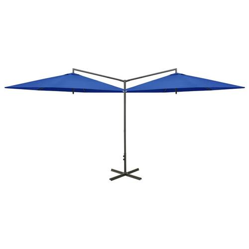 Dobbelt parasol med stålstang 600 cm azurblå