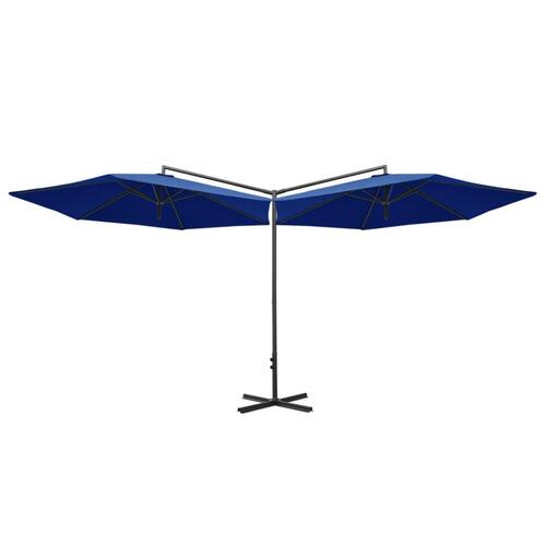 Dobbelt parasol med stålstang 600 cm azurblå