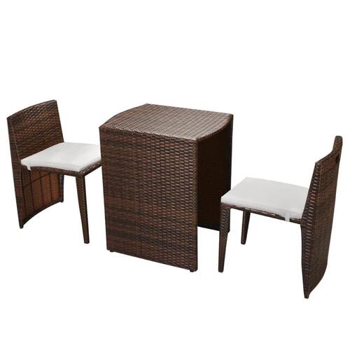 Bistrosæt 3 dele med hynder polyrattan brun