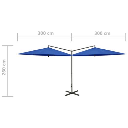Dobbelt parasol med stålstang 600 cm azurblå