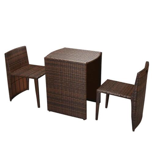 Bistrosæt 3 dele med hynder polyrattan brun