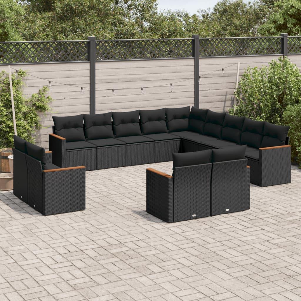 Sofasæt til haven 13 dele med hynder polyrattan sort billede