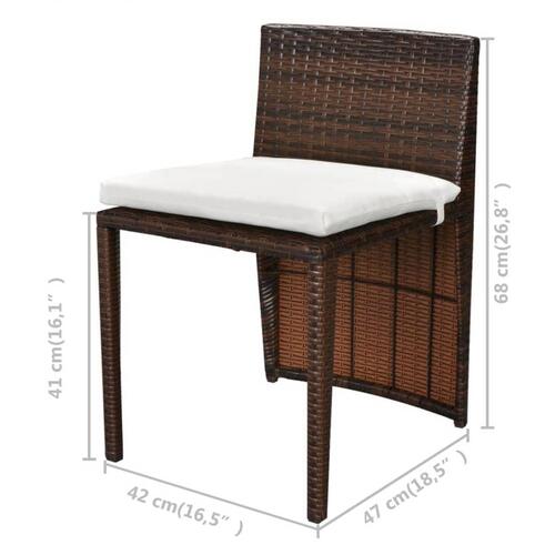 Bistrosæt 3 dele med hynder polyrattan brun