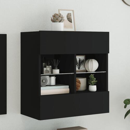 Væghængt tv-bord med LED-lys 58,5x30x60,5 cm sort